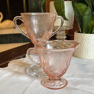 Pink Depression Glass Royal Lace Creamer & Sugar